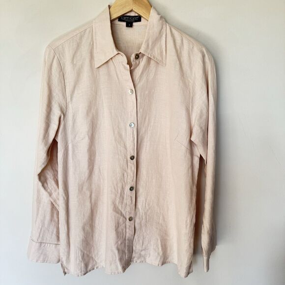 Karen Kane 100%  linen long sleeve blouse button up Pale Pink SZ Small - Picture 1 of 6